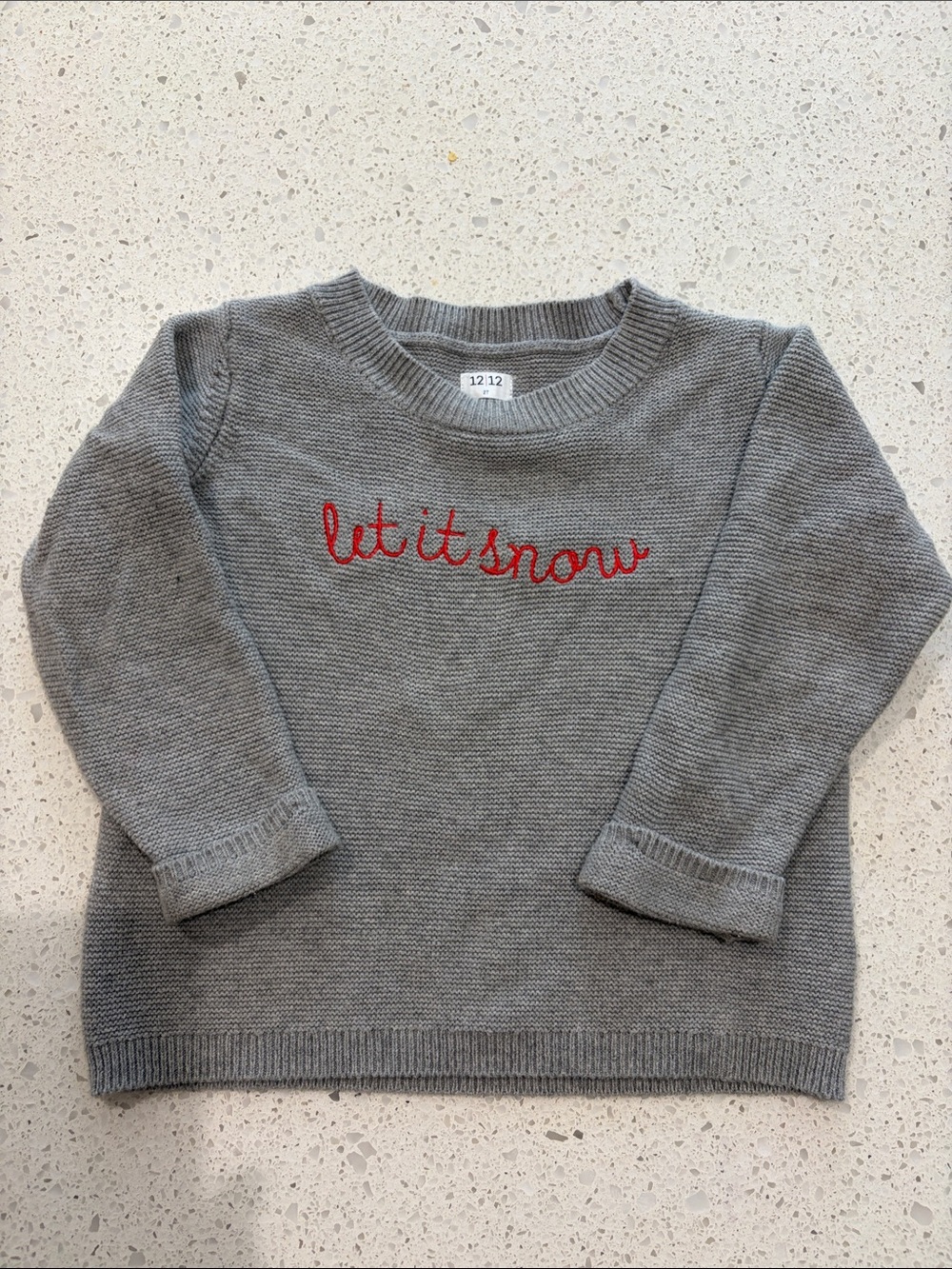 12/12 Brand “Let It Snow” Holiday Gray Cotton and Cashmere Knit Sweater - Kids